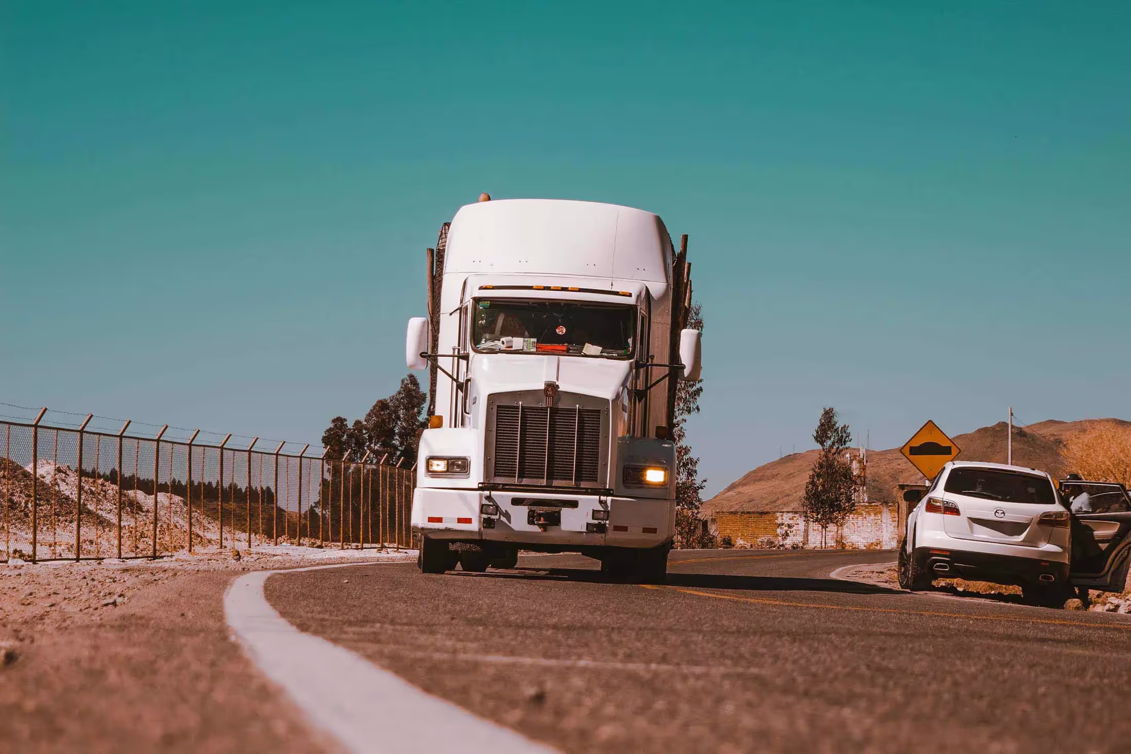 truck driving on a road