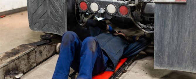 Mechanic working underneath truck.