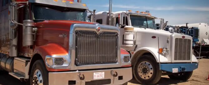 Trucks in lot for inspection