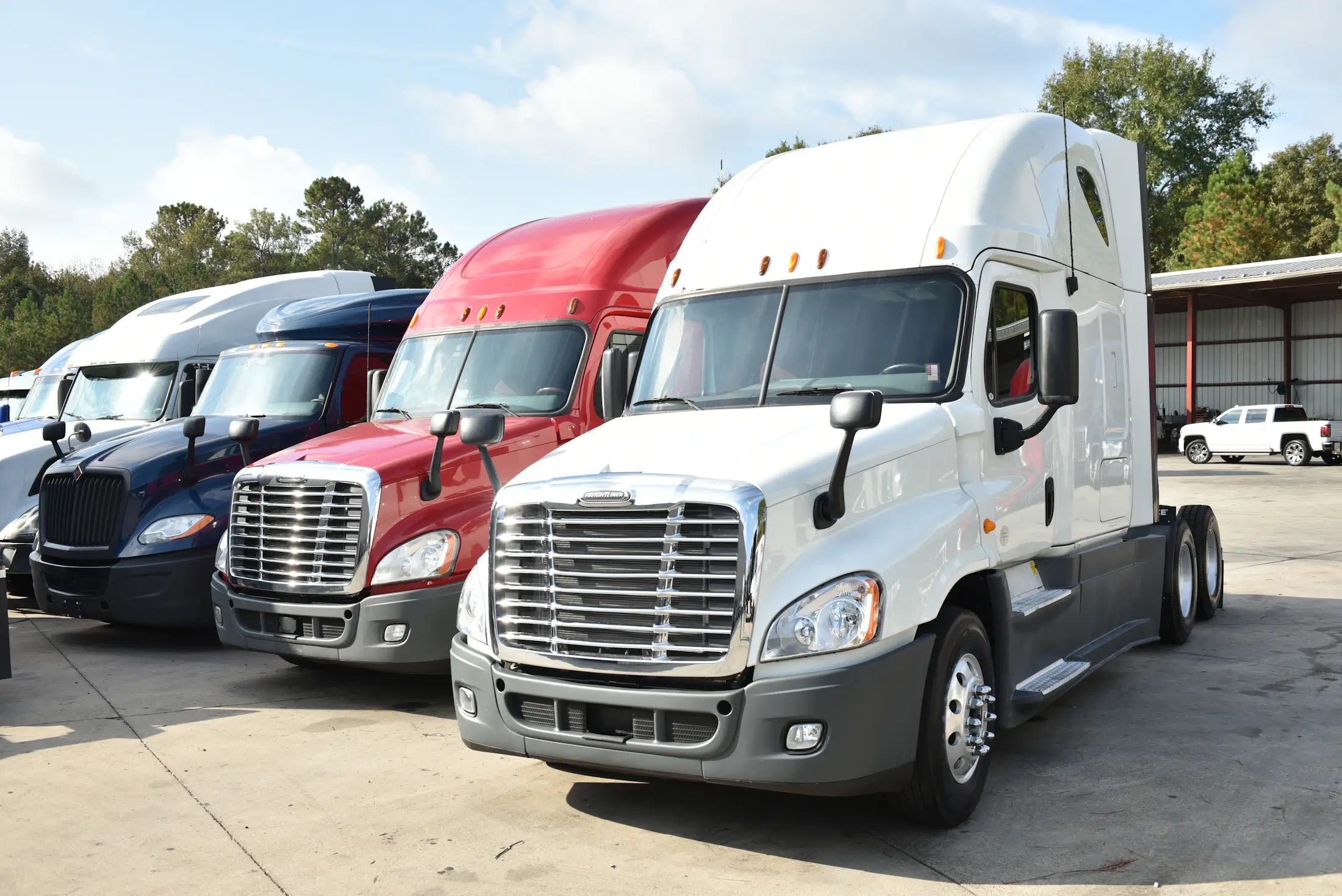 Transport trucks lined up